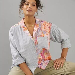 Anthropologie Maeve Pink Clarissa High-Low Button Down Floral Shirt